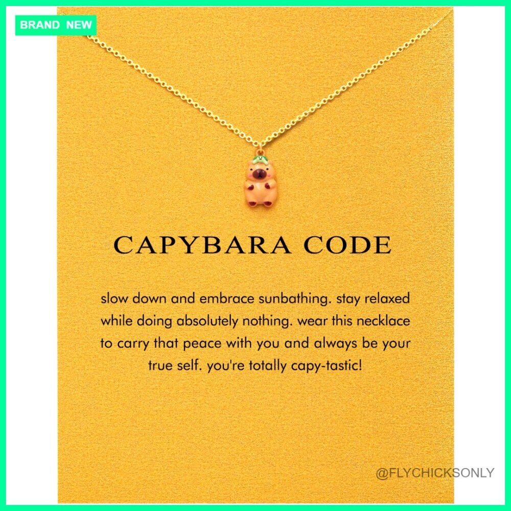 Golden Plated Pendant Necklace with Flamingo Capybara Giraffe Peace Charms